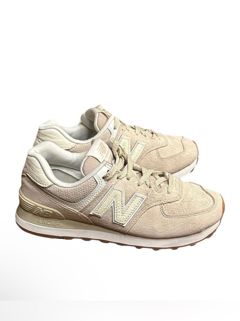 New Balance 574 WL574NC Sea Salt Hairy Suede Sneakers Beige Mens 5 / Womens 7